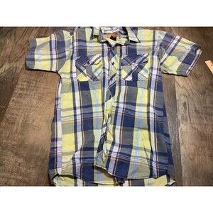 North 15 Button Up Shirt Adult Mens Medium M Plaid Blue Yellow
